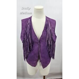 Vintage Western Scully Purple Leather Fringe Vest - Medium